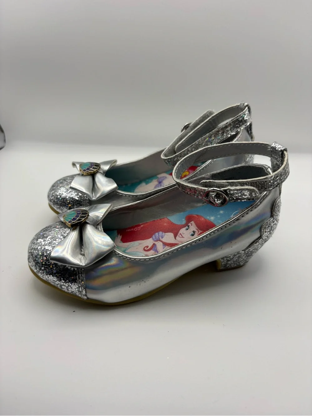 Disney Silver Glitter Mermaid Dress Shoes with Shell Bow